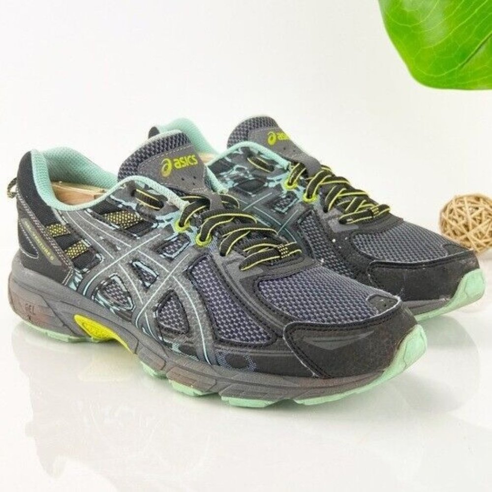 Asics Women's Gel Venture6 Running Shoe Sneaker Trail Size 10 WIDE  Black Green